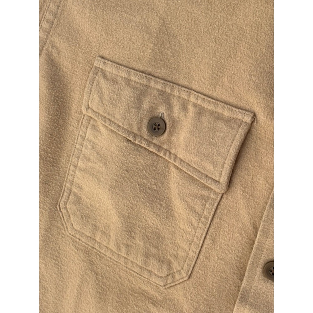LL Bean Mens Chamois Cloth Shirt Large Tall Tan Cotton Heavy Flannel 0MT04 - Picture 8 of 8